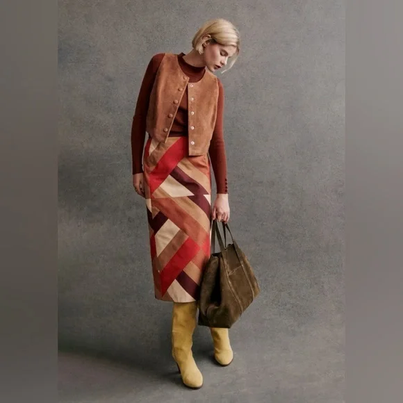 Magalia Skirt - Patchwork Red Brown, Size 8/FR40 NWT - Picture 1 of 11